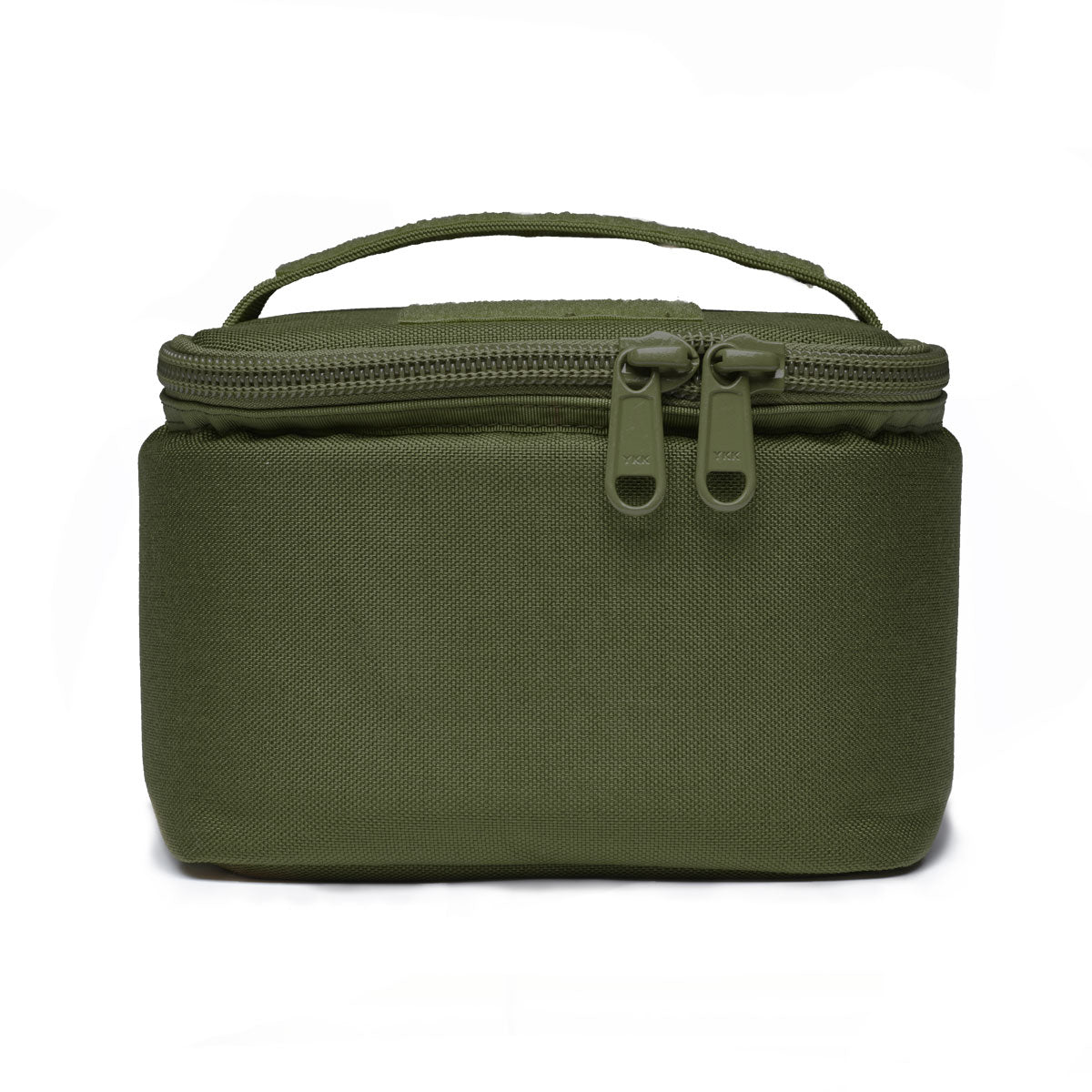 Front, level view of olive green transport bag